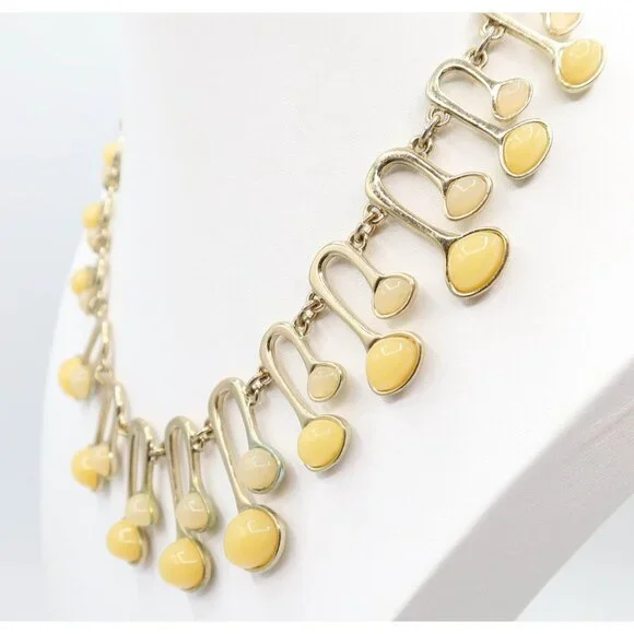 ANN TAYLOR Retro MCM Atomic Style Gold Tone Resin Cabochon Necklace Funky Mod - Picture 4 of 10